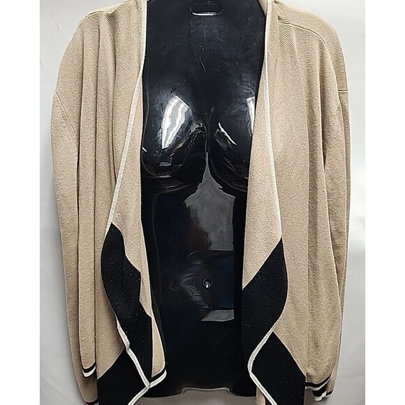 Saks Fifth Avenue Silk/Cashmere Cream/Black Open Front Cardigan Women Sz M - Picture 1 of 7
